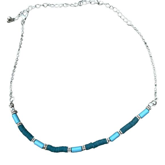 Turquoise and Teal Clay Bead Silver Necklace Pre-Loved - Picture 1 of 2